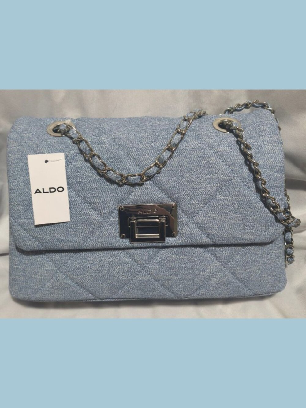 Aldo Denim Quilted Crossbody Bag Silver Chain NWT